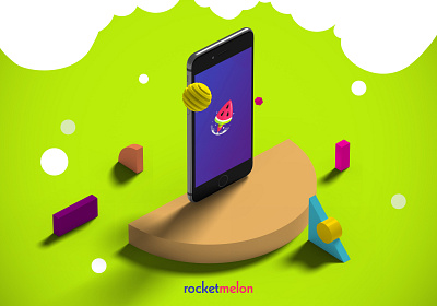 Rocket Melon agency concept creative digital flat graphic graphic design icon logo melons neon rocket space watermelon