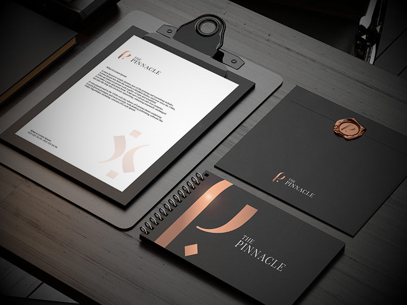 The Pinnacle Stationary luxury rosegold branding corporate construction the pinnacle stationary corporate branding brand and identity logo design graphic