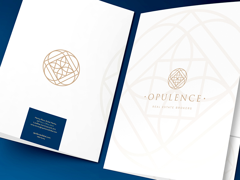 Opulence A4 folder a4 size concept design dubai folder gold graphic illustration navy realestate vector white