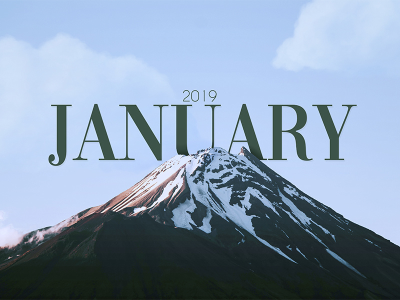 January 2019 snow mountain winter month cold filter january 2019 photograhy photoshop typography concept graphic design