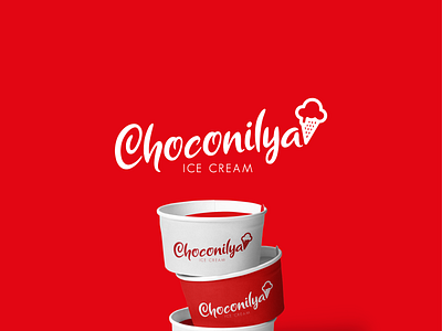Choconilya Logo advertising branding choco choconilya cone design gelato graphic ice cream illustration logo nilya packaging red typography vector