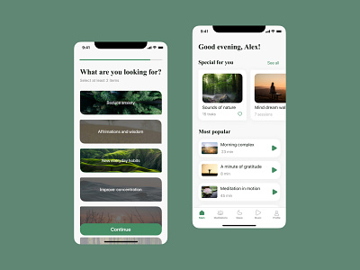 Mobile App Meditation & Rest app application design ui ux