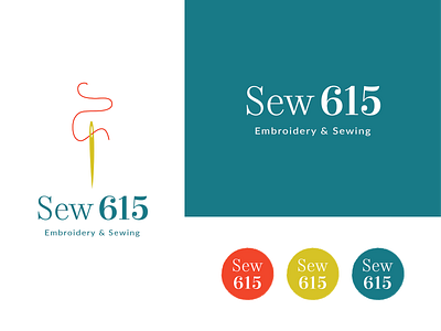 Sew 615 615 branding chartreuse design embroidery illustration logo logotype monogram nashville sewing tailoring teal