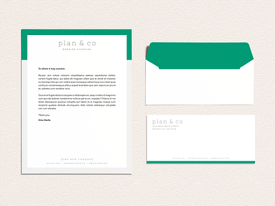 Plan & Co Stationery branding branding design design emerald event planning flat green letterhead logo plan planning simple stationery stationery design wedding wedding planning