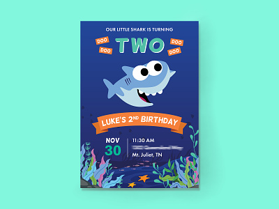 My Nephew is a Baby Shark! - Party Invitations baby shark bday birthday birthday invite birthday party boy boys birthday fish invitation invitation design invitations invite ocean sea shark two under the sea underwater