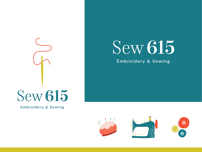 Sew 615 | Embroidery & Sewing alterations branding colorful design embroidery illustration logo logotype nashville seamstress sew sewing