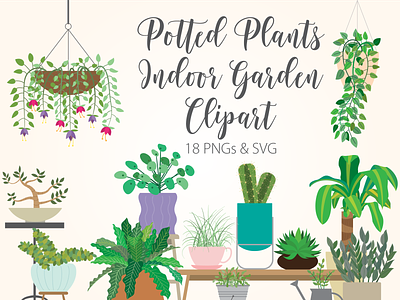 Potted Plants Indoor Garden Clipart clipart design garden illustration plants vector