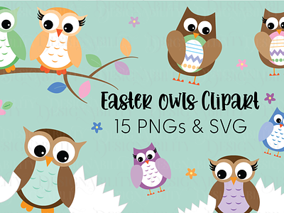 Easter Owls Clipart clipart design easter holiday illustration owls vector