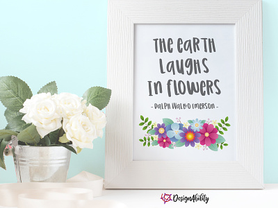 The Earth Laughs in Flowers - Emerson Quote Poster clipart design floral flower illustration poster quote vector