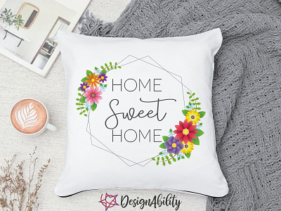 Home Sweet Home Pillow clipart design floral illustration mockup vector