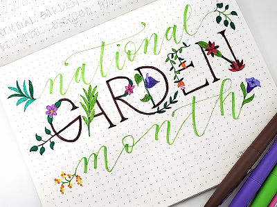 National Garden Month Lettering calligraphy floral garden illustration lettering
