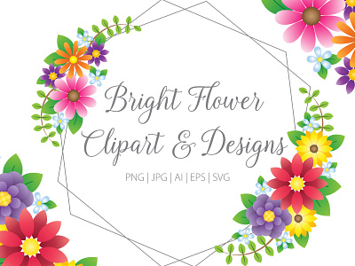 Bright Flower Clipart & Designs botanical bouquet clipart design floral flower frame garden illustration octagon spring vector