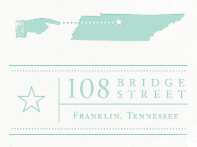 Tennessee hand invite letterpress map point star state wedding