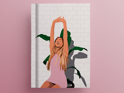 Sun Salutation brick graphic design illustration palm plant stretch woman