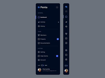 Dark mode UI-  Side bar concept