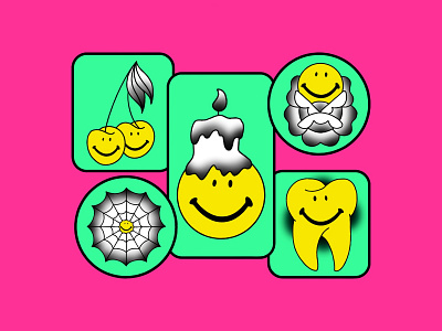 Smiley Flash Sheet design graphic design illustration rock and roll smiley face tattoo tattoo flash vector