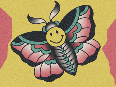 Happy Face Moth branding design digital graphic design illustration logo rock and roll tattoo tattooflash