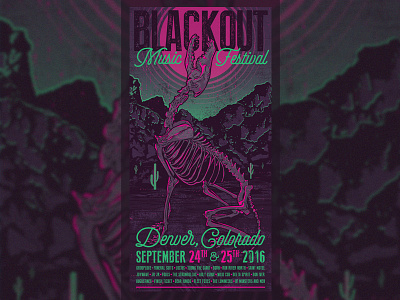 Blackout Music Festival Gig Poster colorado coyote even poster gig poster howl illustration moon mountains music skeleton wolf