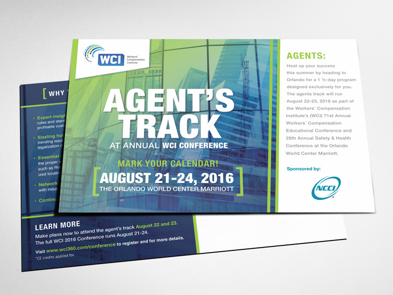 NCCI'S Agent Track Promotional promotional flyer graphic design clean conference professional corporate