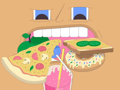 Quarantie Life: Always feeling peckish apple charachters donut hungry illustration pizza quarantine sandwich soda