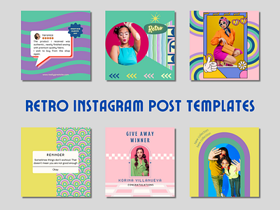 Retro Instagram Post Templates Customizable on CANVA branding canva canva template design graphic design illustration instagram template