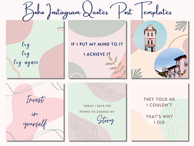 Boho Instagram Quotes Post Templates Customizable on Canva branding canva canva template design graphic design illustration instagram template