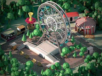 Theme Park Isometric 3d cartoon cinema4d digitalart graphic isometric low lowpoly motiondesigh poly render themepark