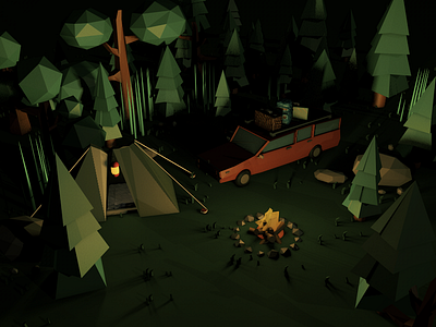 Night Forest Camp cinema4d render