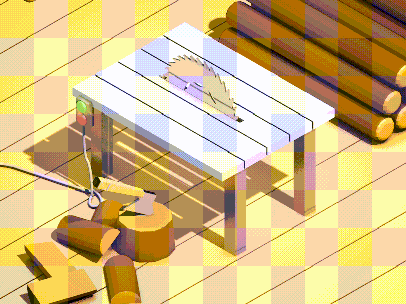 Wood Cutter animation cartoony cinema4d design isometric lowpoly motion motiondesigh physics render