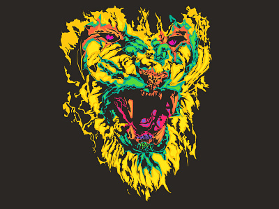 Dribbble acid animal color contest design by humans illustration lion neon vector