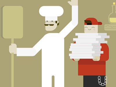 Pizza Boy and Uncle Jimmy boy characters chef delivery flat illustration italy ketchup oil pizza scrum vector
