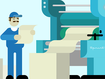 Print Shop (detail) blue character detail flat illustration machine paper print printing sprint vector worker