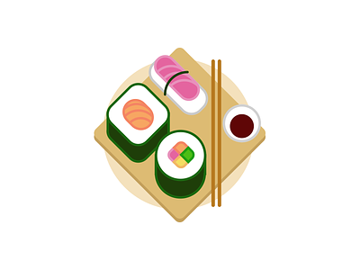 Sushi Place flat food illustration japan maki nigiri nori plate rice serving sushi