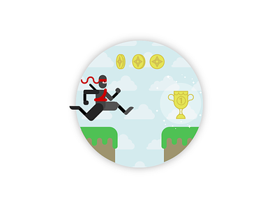 Ninja on the move agile character coin game gamification illustration ninja points scrum trophy