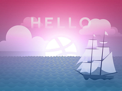 Hello Dribbble! debut dribbble first hello illustration sea ship thanks