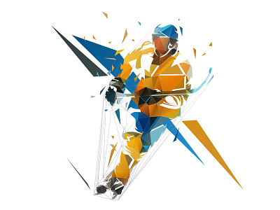 Ice hockey player, low poly vector illustration