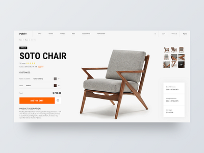 Purity chair furniture product card site ui ux web wood