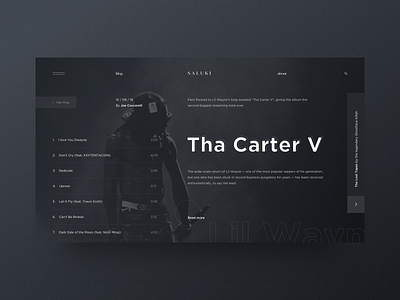 SALUKI – 'Tha Carter V' blog concept dark design music ui ux web