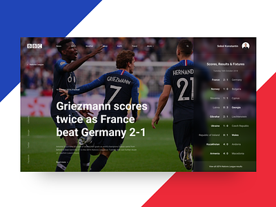 BBC Sport concept design football france germany news news feed news site photo soccer typography ui ux web