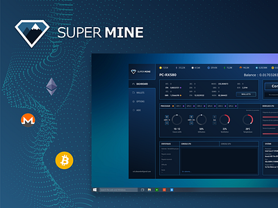 SuperMine - Miner v2 bitcoin blockchain crypto cryptocurrencies cryptocurrency dashboard logo mining ui