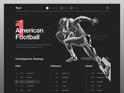 Top 5 Art Direction app dark desktop football rankings sponsorship sport typography ui ux web