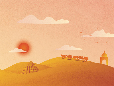illustration of Ningxia camel desert illustration sunset