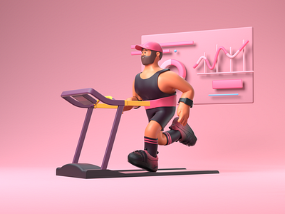 Runing everyday 3d character design gym illustration