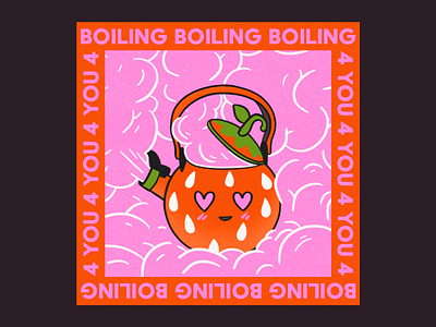 boiling for you dribbbleweeklywarmup flat illustration illustration kettle limited palette love pink procreate strawberry valentine valentine day