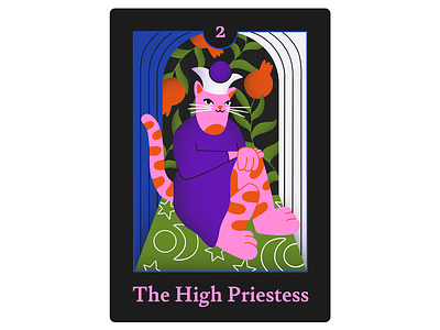 The High Priestess cats flat illustration illustation limited colour palette procreate tarot tarot cards tarot deck the high priestess