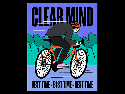 clear mind, best time best time bike clear mind cycling cyclist flat illustration illustration illustrator limited colour palette limited palette nature procreate sport workout