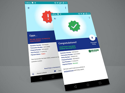 App Ui design for success and failure screens