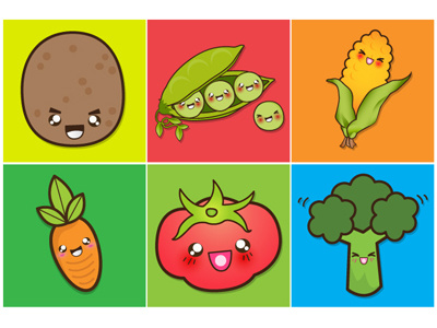 Kawaii Vegetable broccoli carrot corn illustration illustrator kawaii potato tomato vegetable