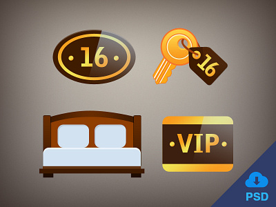 Free Flat Hotel Icons - PSD bed flat flat icon free freebies hotel hotel icon icon junoteam key room vip