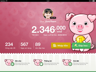 Money Saving Pig Application app cartoon child children coin coins flat gold icon kid playful